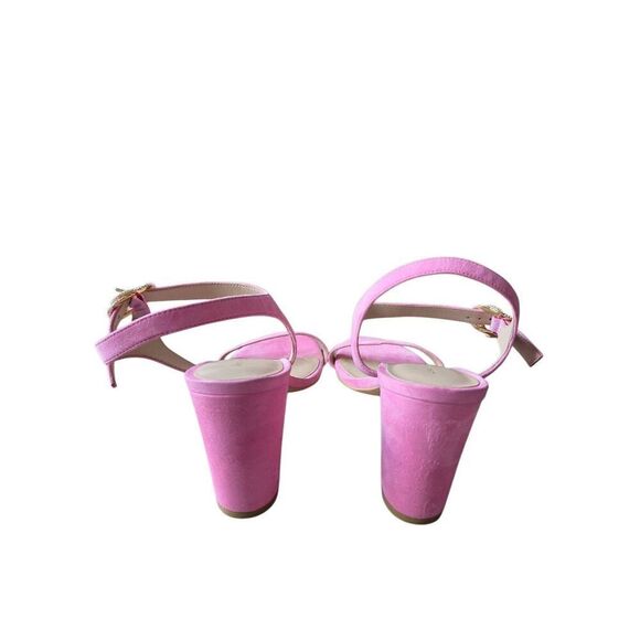 Stuart Weitzman Crystal Pink Suede Sandals Size 11 Block Heel Open Toe NEW - Picture 5 of 7